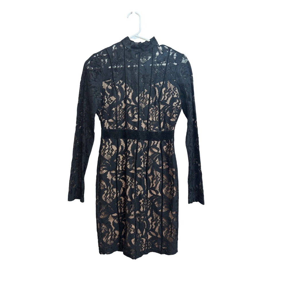 AKIRA CHICAGO BLACK LABEL Lace‎ Mock Neck Long Sleeve Sheath Dress S